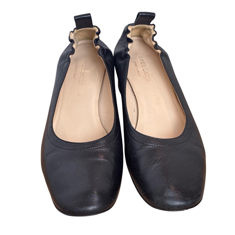 Everlane Day Block Heel Black Leather Italian Pumps Ballet Minimalist Office 9 - Picture 2 of 7